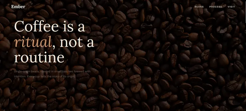 Ember, a coffee roaster concept with type over dark roasted beans